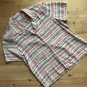 Vintage Alfred Dunner Crepe Camp Shirt Tan Red Black Beige S 10 w/ Shoulder Pads